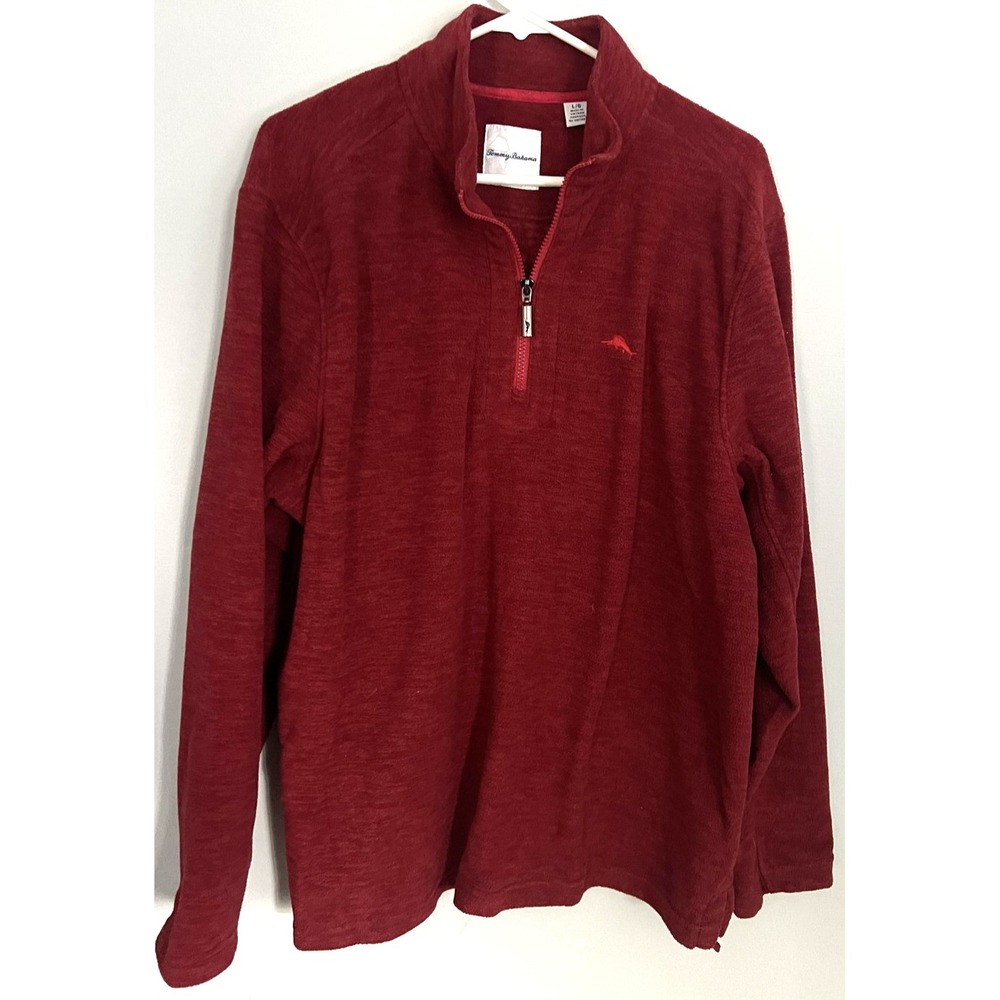 Tommy Bahama Sweater Mens L Red Fleece Quarter Zip Pullover Casual EUC